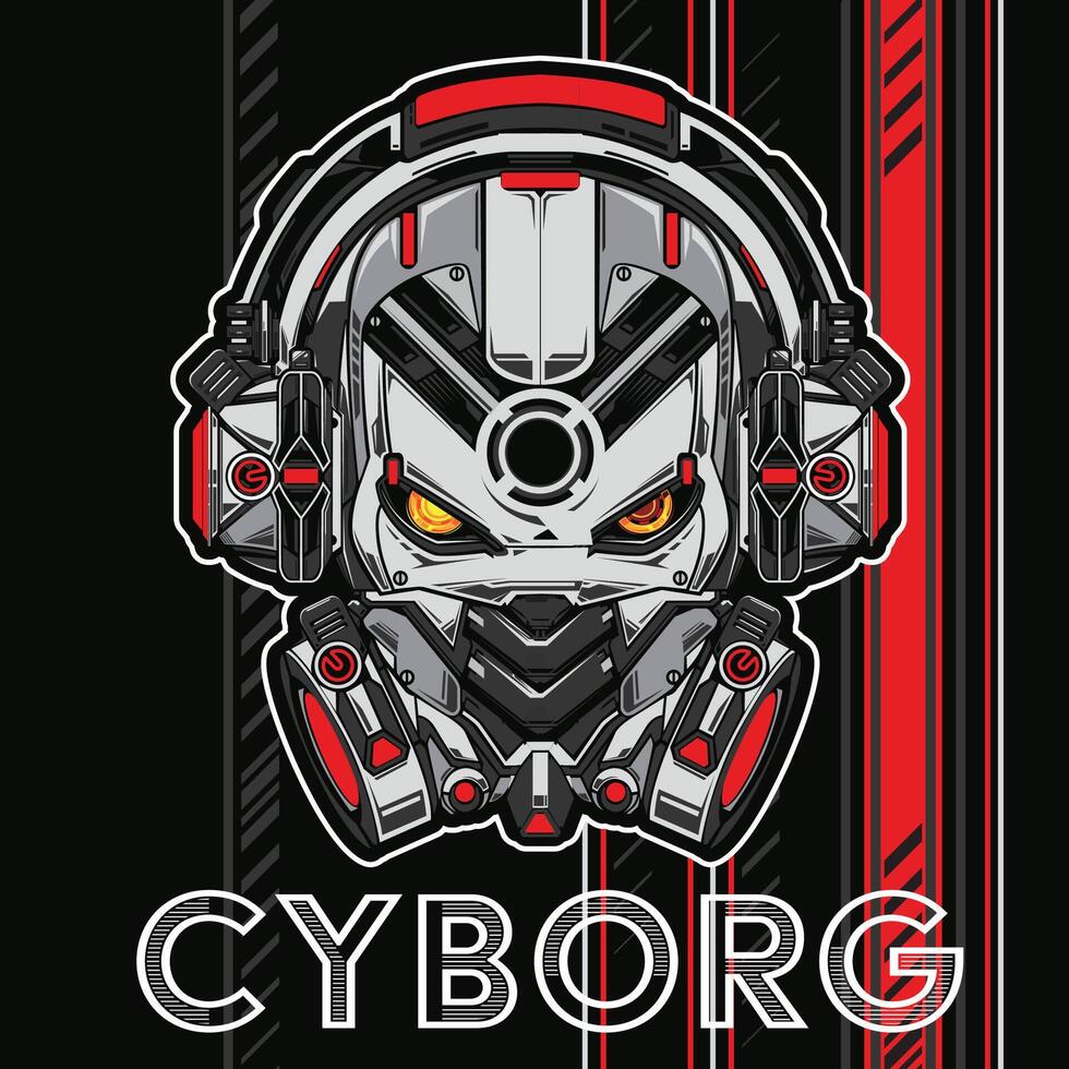 Cyborg warrior illustration, character, print vector