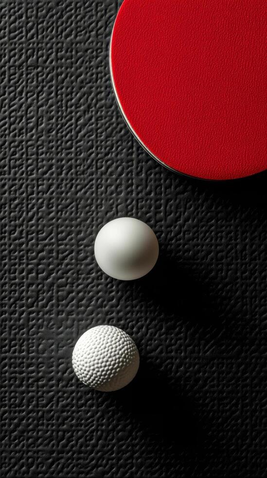 Red balls bouncing near a black net on a dark background during a sports activity indoors photo
