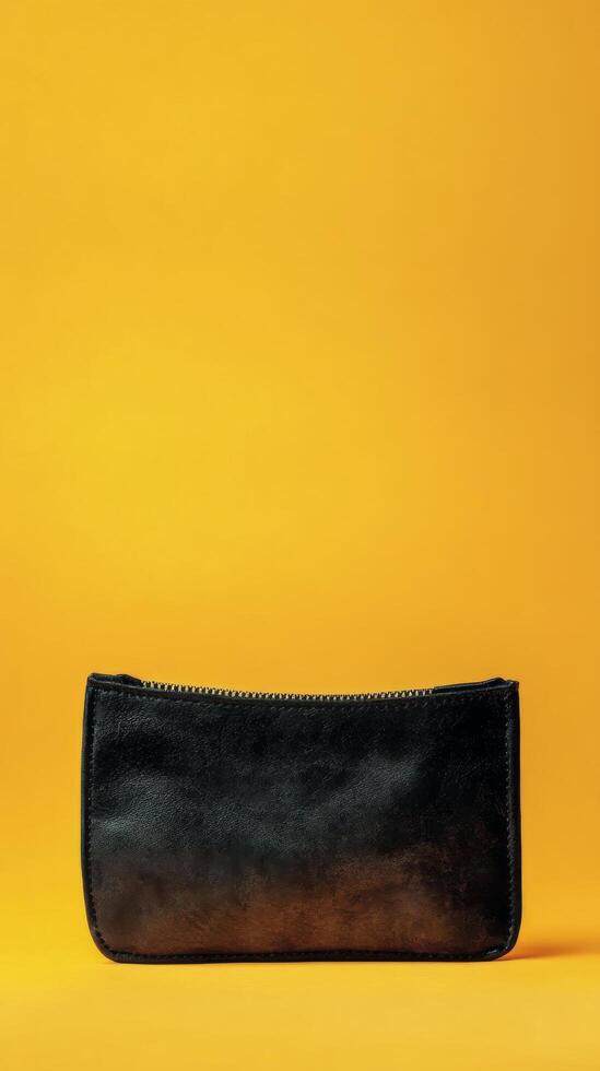 Minimalist yellow pouch on a bright yellow background showcasing unique design and texture photo
