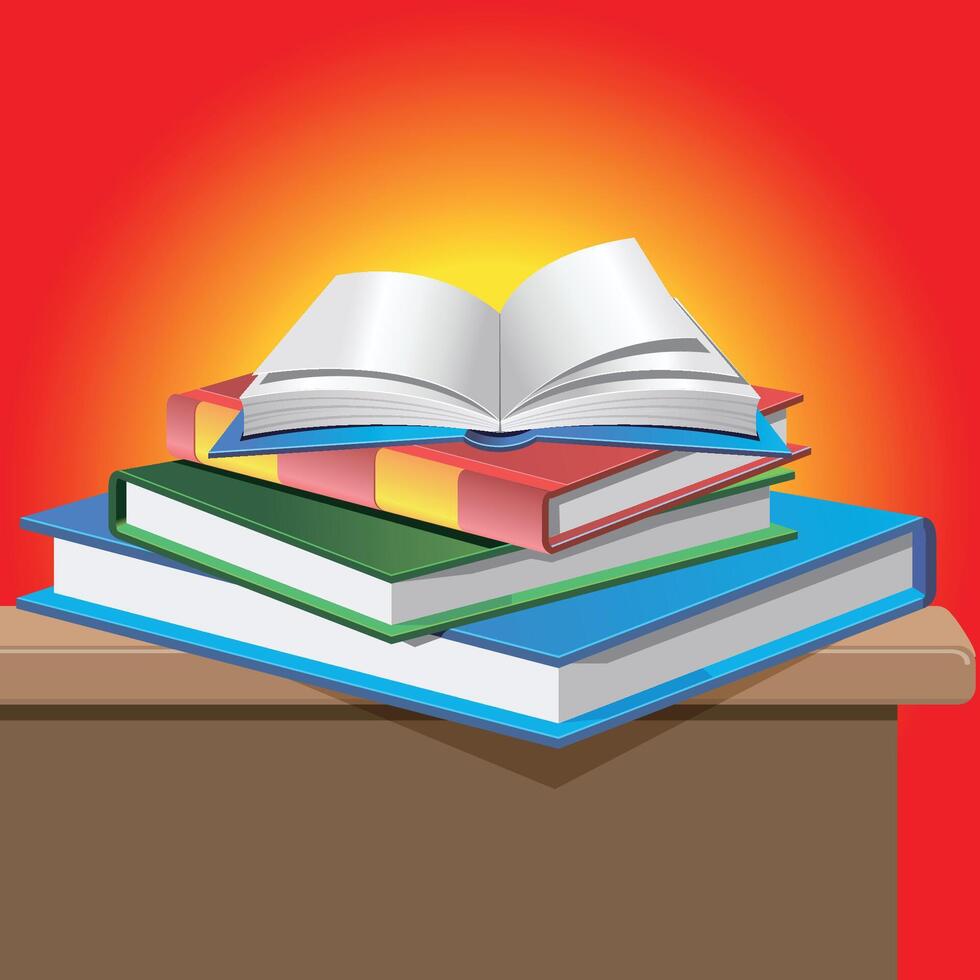 Books on the table. Textbooks vector