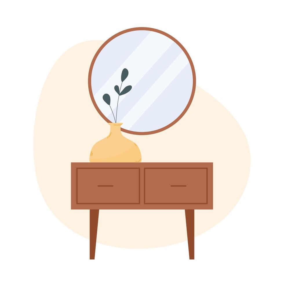 Contemporary commode with flowers in a vase vector