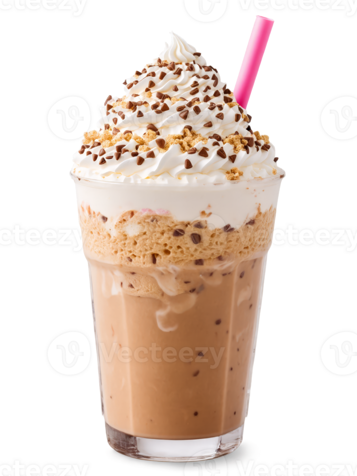 Iced VoVo Biscuit Latte Frappuccino Tall glass with ice coffee milk ice cream and crushed png