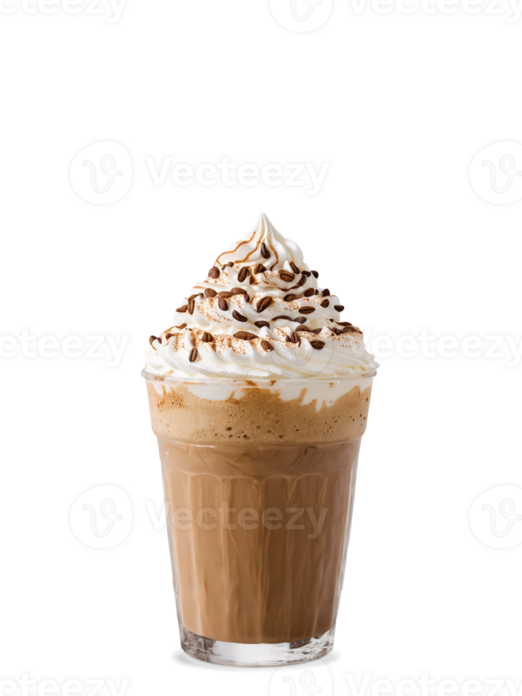 Ethiopian Coffee Frappuccino Tall glass with ice coffee milk and ice cream blended and topped png