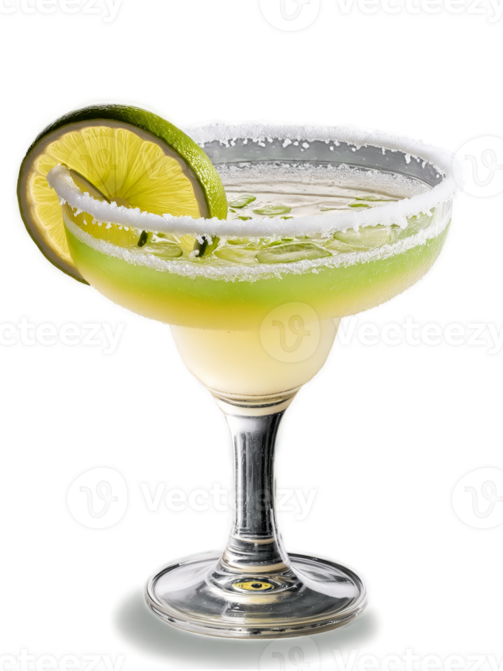 Mexican Margarita with slice of lime and salt on the rim in margarita glass png
