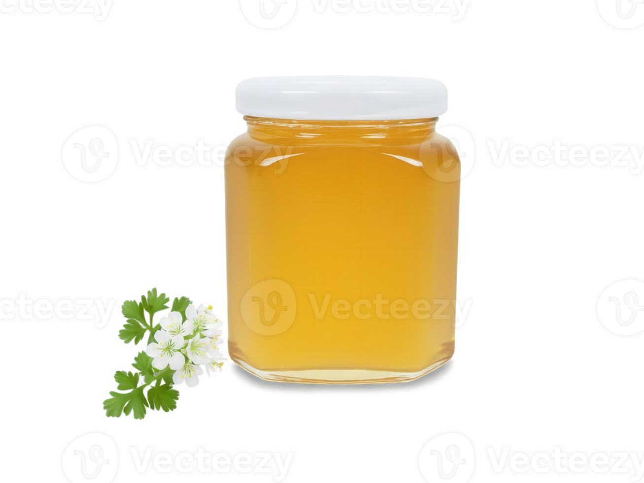 Coriander Blossom Honey , Coriandrum sativum Light amber honey with a subtle citrusy flavor, displayed in a clear jar next png