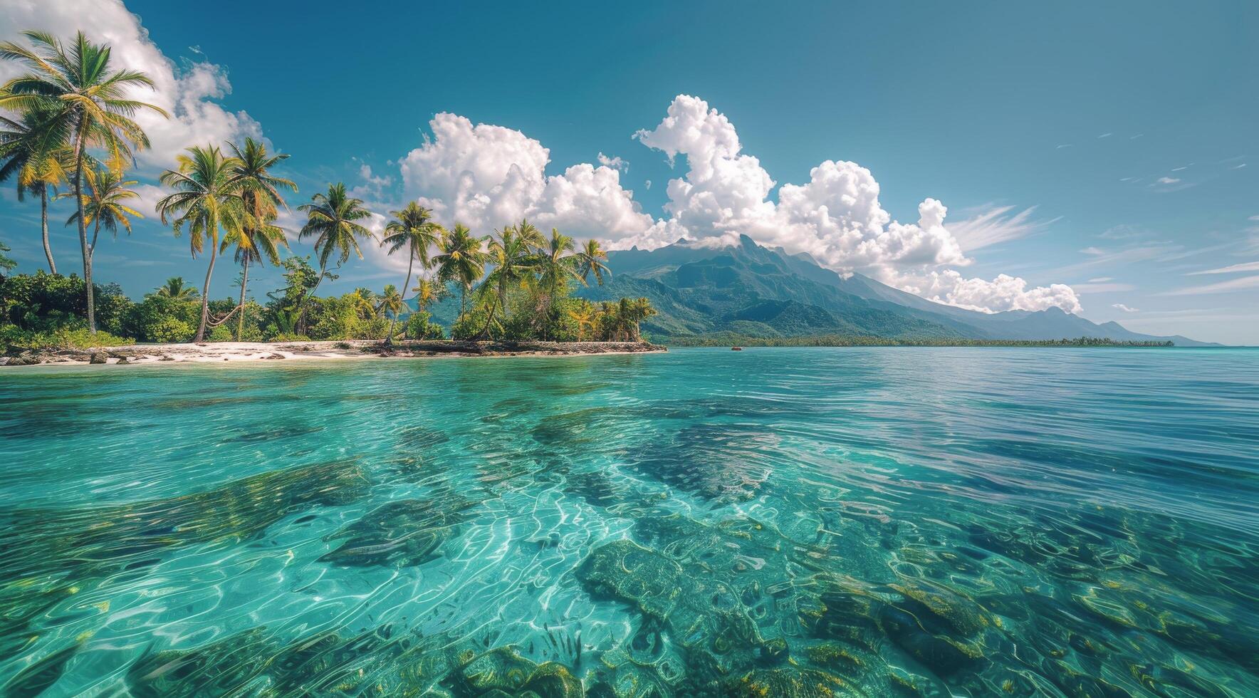 Tropical Beach Scene With Palm Trees and Clear Water photo