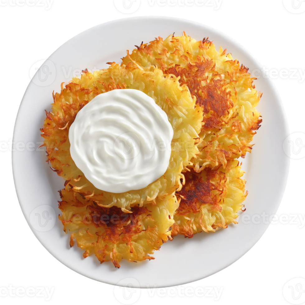 Ukrainian deruny potato pancakes grated potatoes onions crispy served with sour cream Culinary and Food png