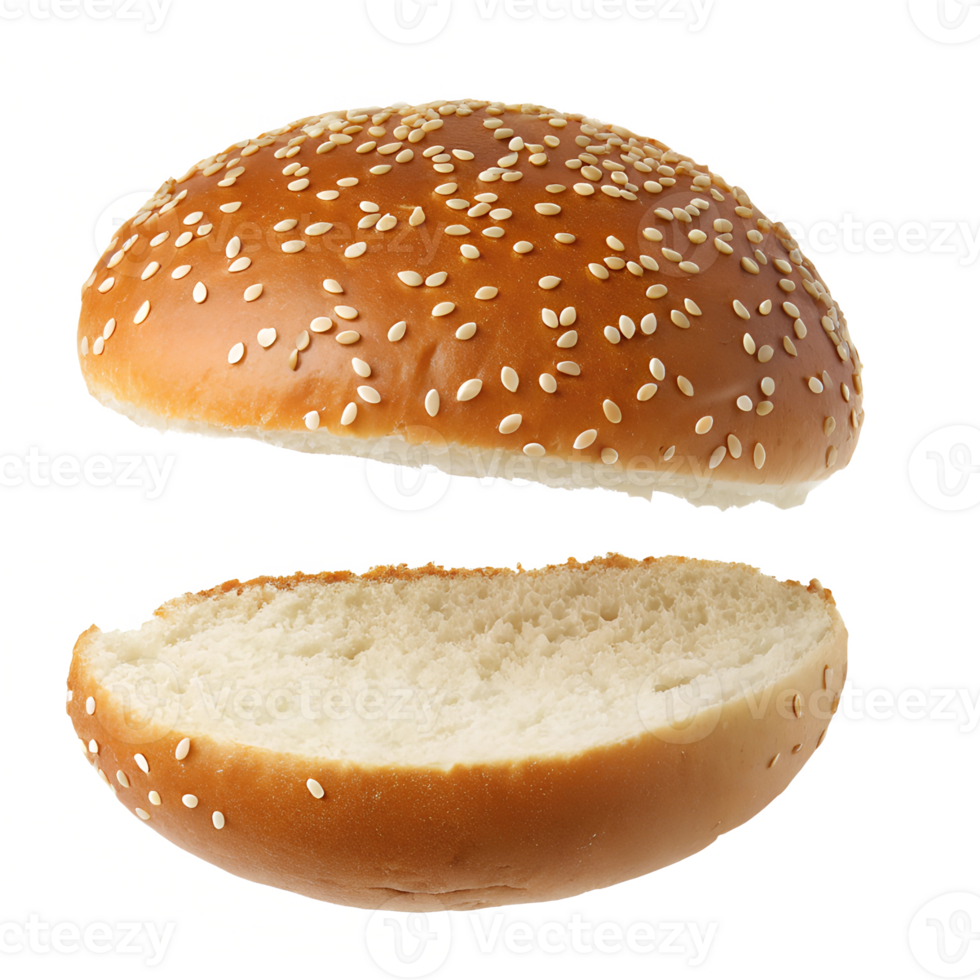 sesame seed hamburger bun isolated on transparent background png