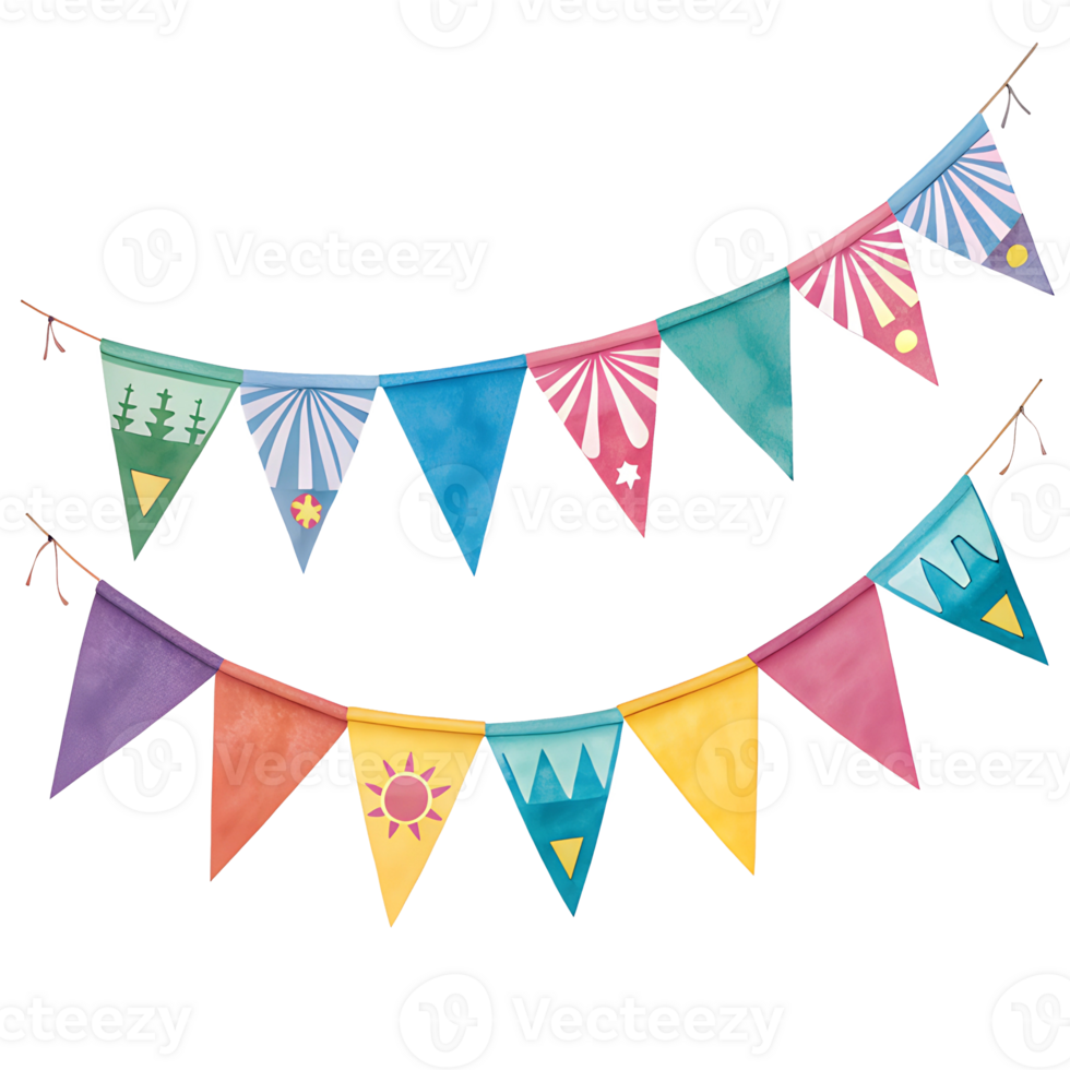 Carnival garland with flags isolated on transparent background png