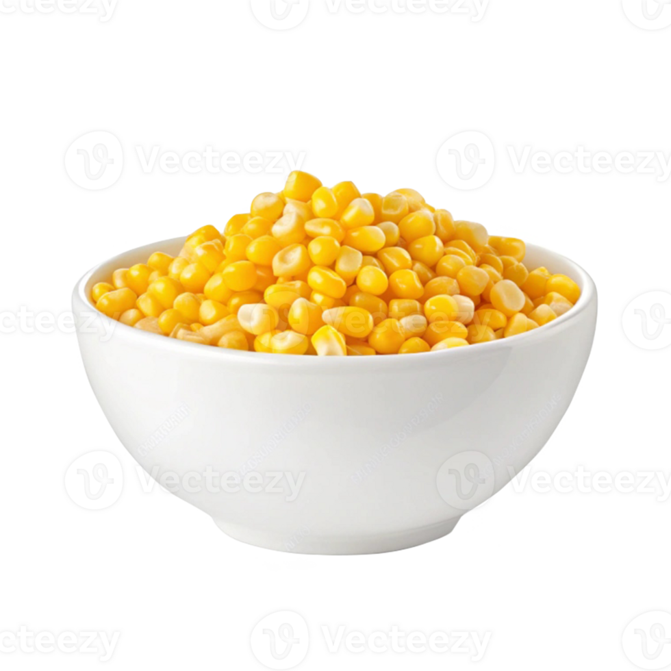 white bowl with yellow corn kernels isolated on transparent background png