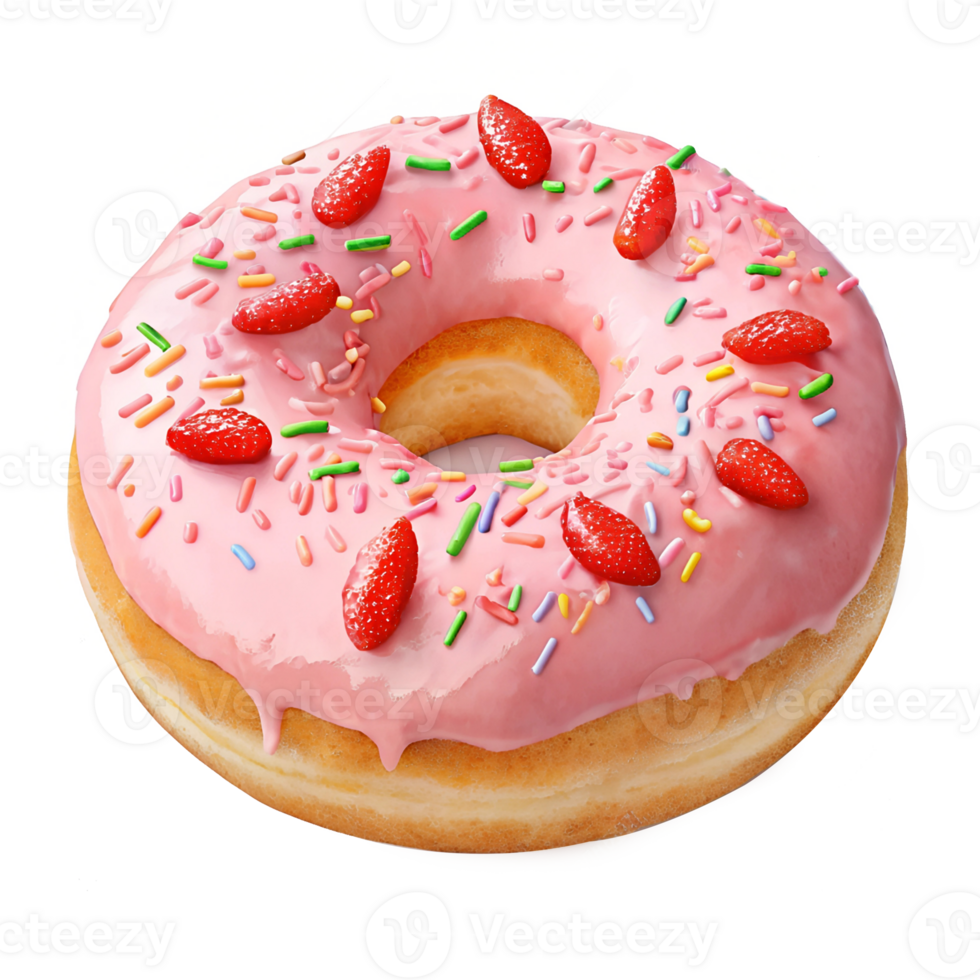 Sweet strawberry glazed donuts isolated on transparent background png