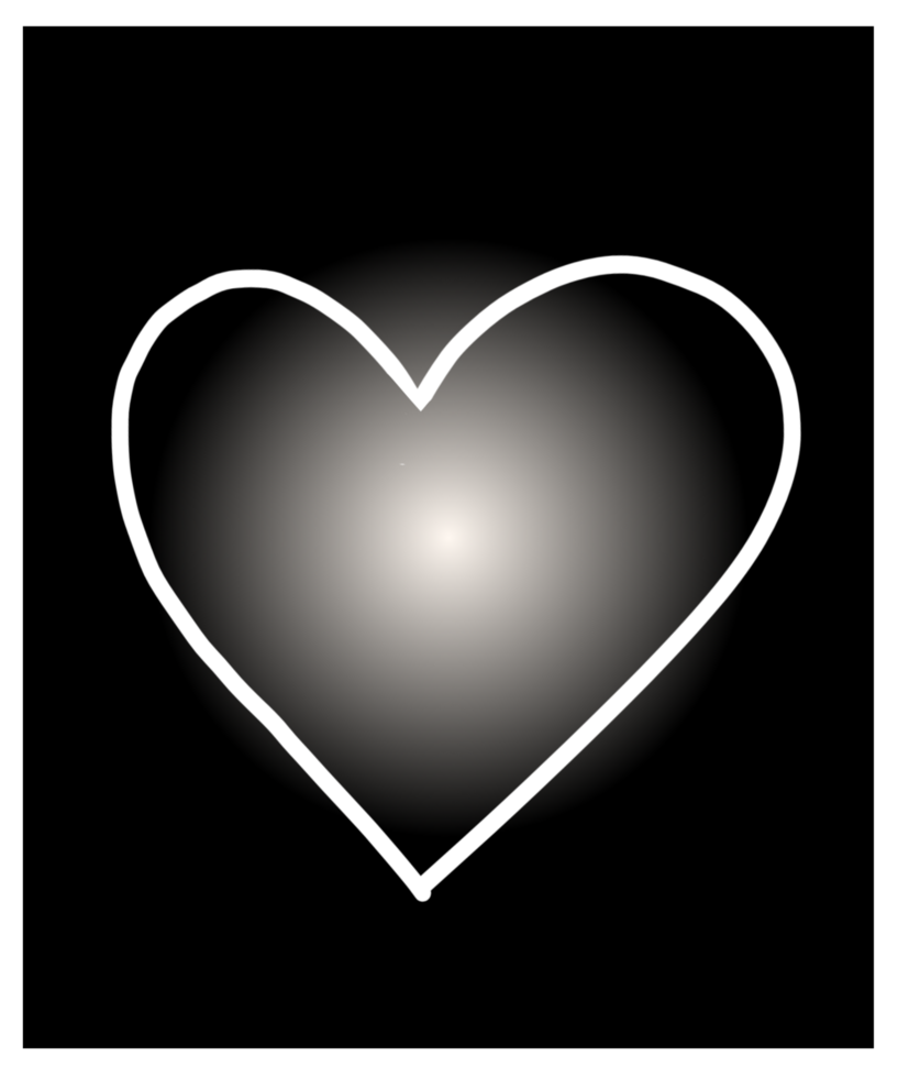 A black and white heart on a black background png