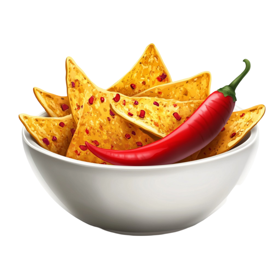 White Bowl with Nachos and Red Chili png
