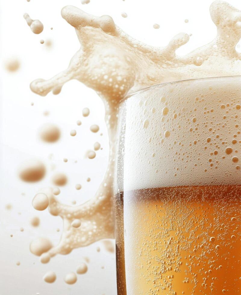 Refreshing beer splashes in a glass during a lively gathering at a summer festival photo