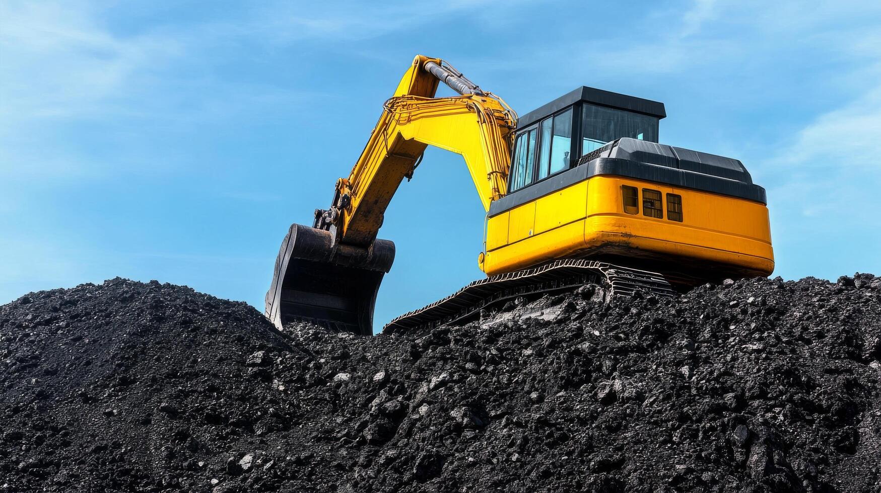 Heavy machinery transports coal at a mining site under a clear blue sky photo