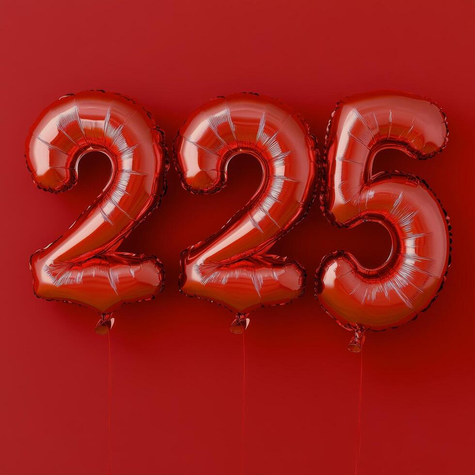 Colorful red balloons displaying the number two hundred twenty five for celebration photo