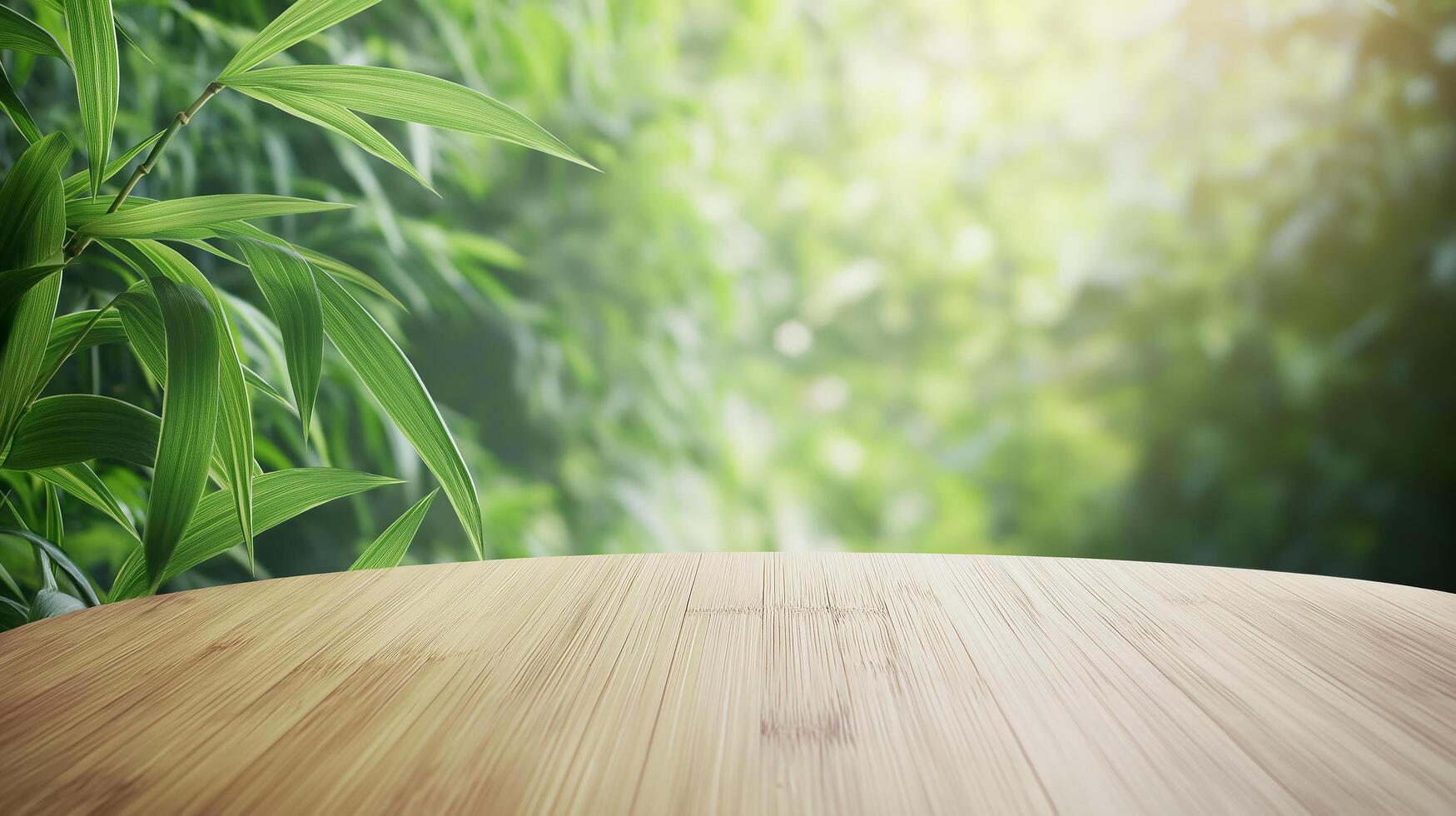 Table top in front of bamboo forest background photo