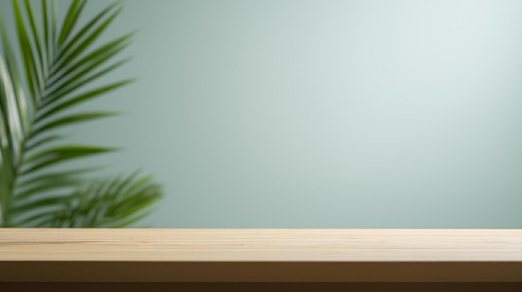 Table top with green plant and wooden table with copy space photo