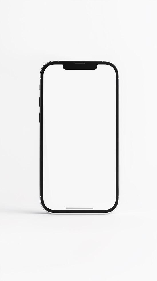 An iphone with a blank screen on a white surface photo
