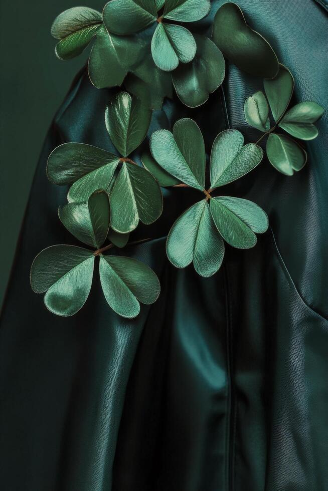 Delicate green clovers surrounded by dark foliage in a serene natural setting photo