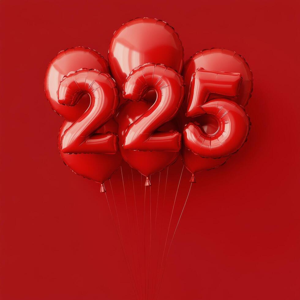 Colorful red balloons displaying the number two hundred twenty five for celebration photo