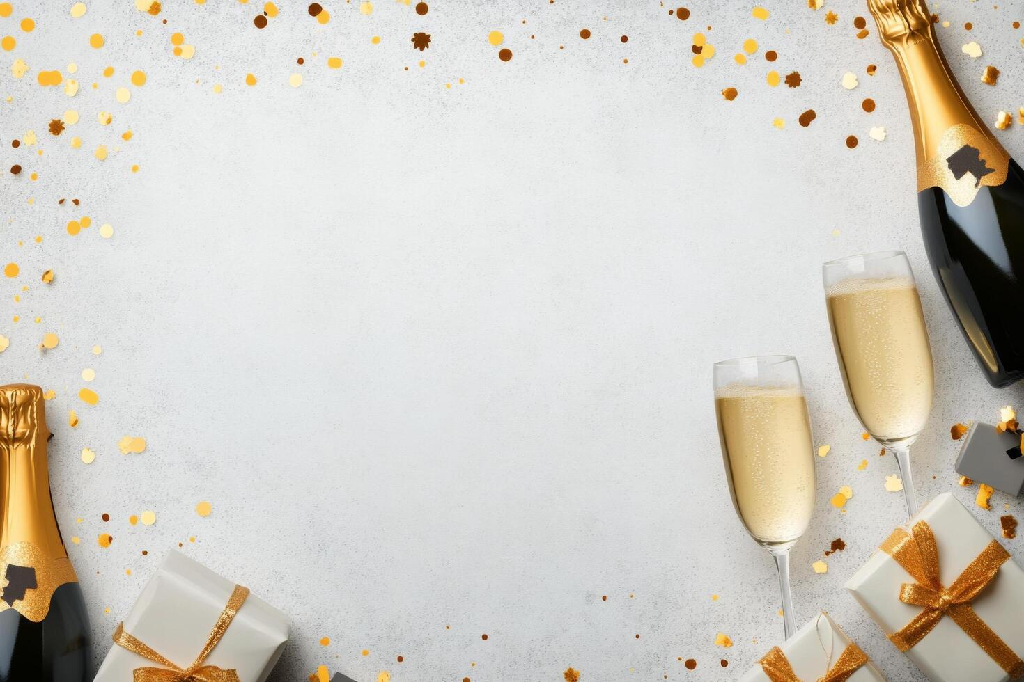Celebratory scene with champagne and gifts for a festive occasion on a light background photo