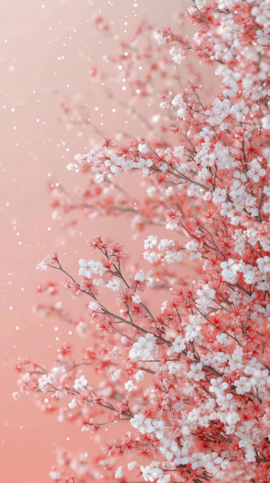 Blossoming cherry blossoms against a soft pink background during springtime photo