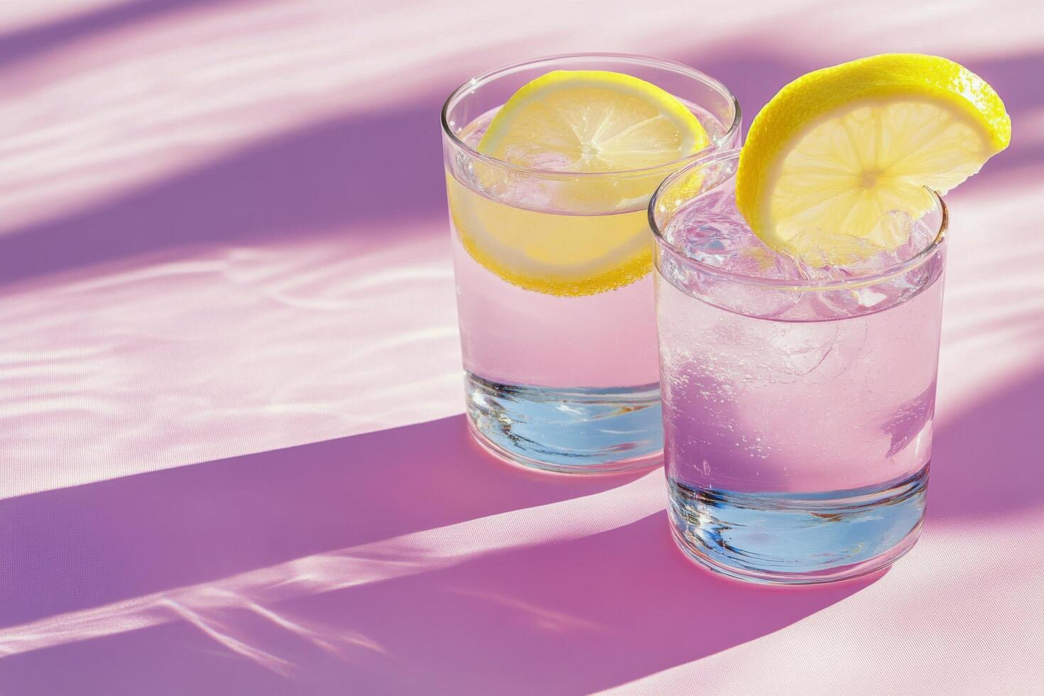 Refreshing lemonade served in glasses by the poolside on a sunny summer day photo