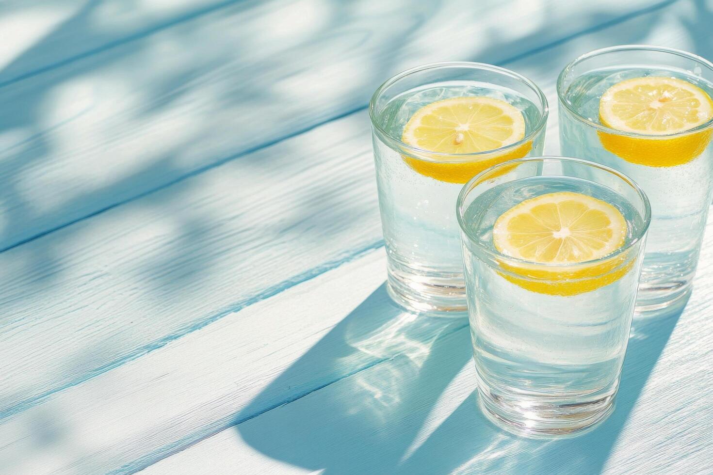 Refreshing lemonade served in glasses by the poolside on a sunny summer day photo