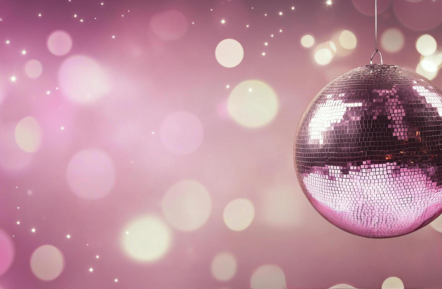 A glittering hand holds a disco ball against a vibrant purple bokeh background at a festive party photo