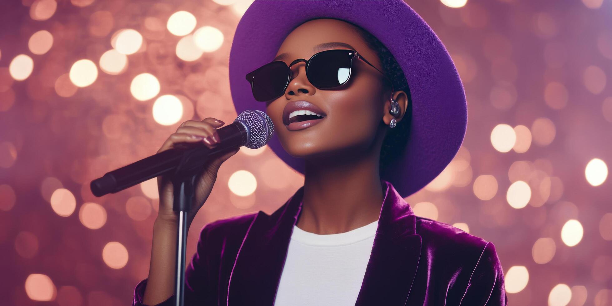 A talented singer performs passionately on stage during a vibrant music event at night photo