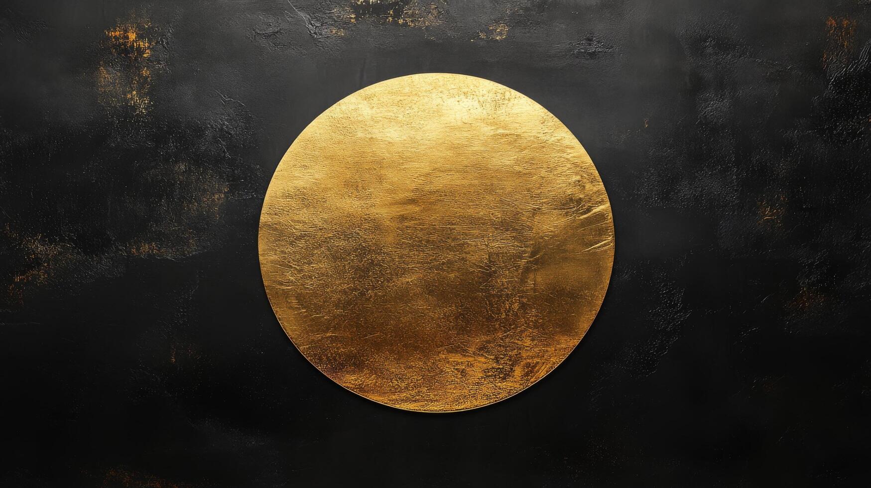 Elegant circular frame featuring a golden border against a textured dark background photo