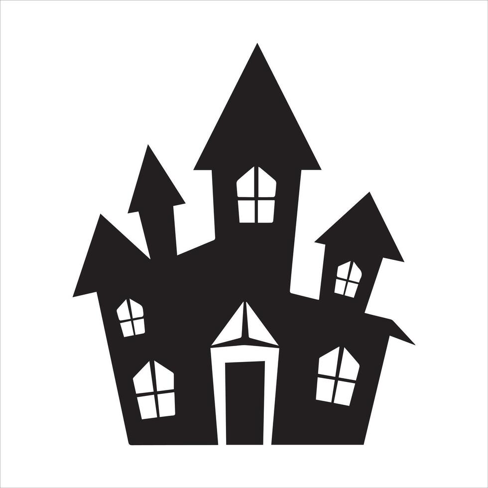 Haunted house silhouette vectors line art design for spooky halloween decorations