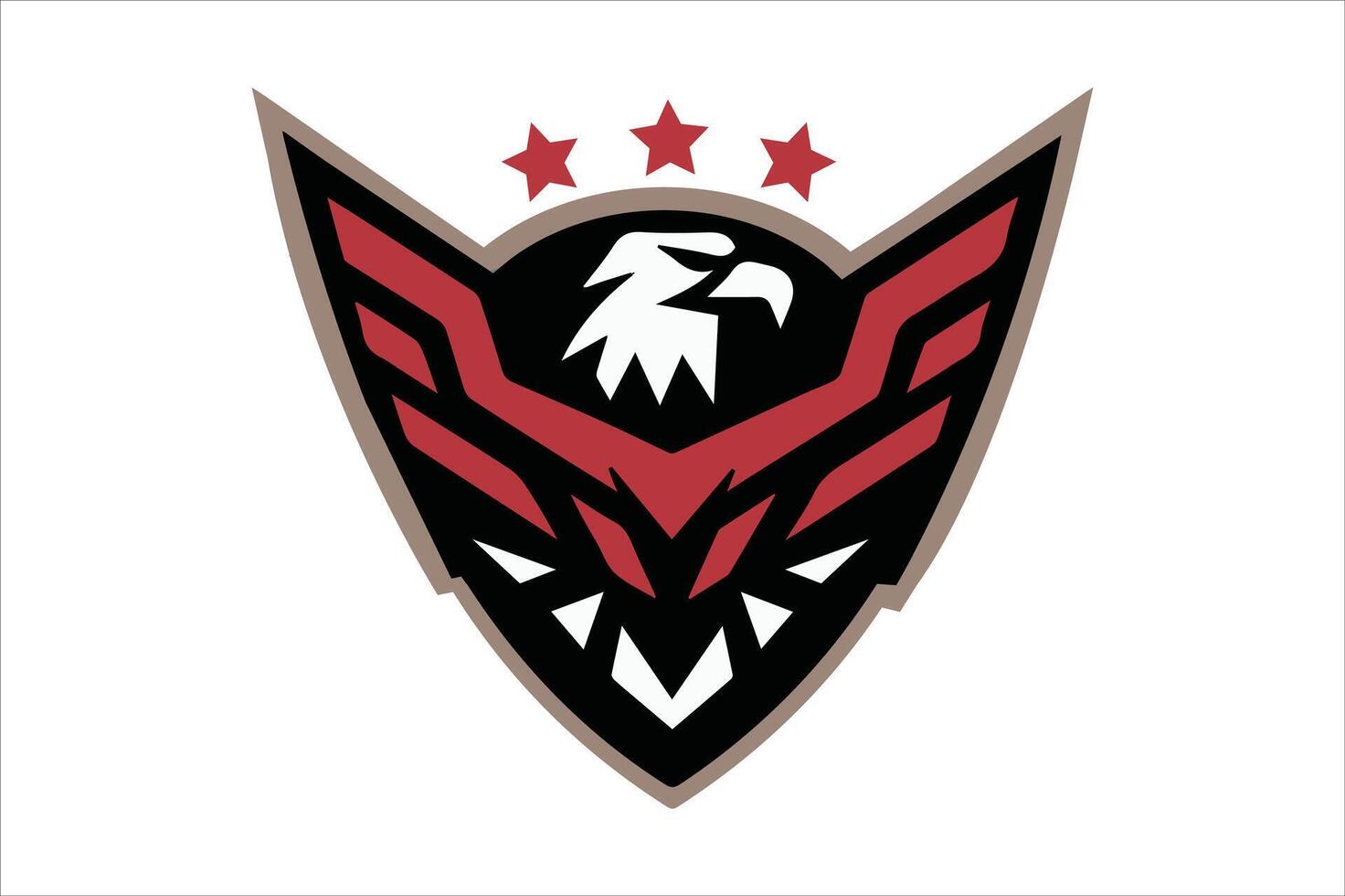 Minimal line eagle logo with wing, falcon, star, and shield in ribbon design vector
