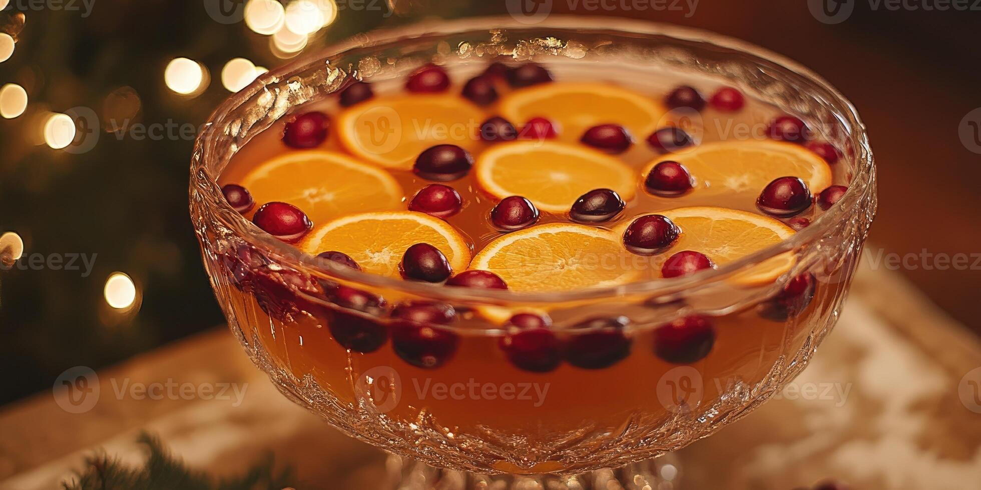 Christmas punch with cranberries and orange slices illuminating festive atmosphere photo