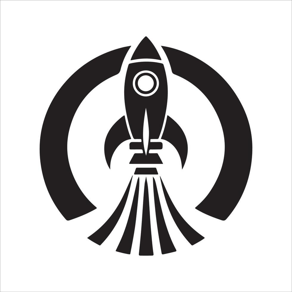 Black and White Space Rocket Silhouette icon on White Background vector