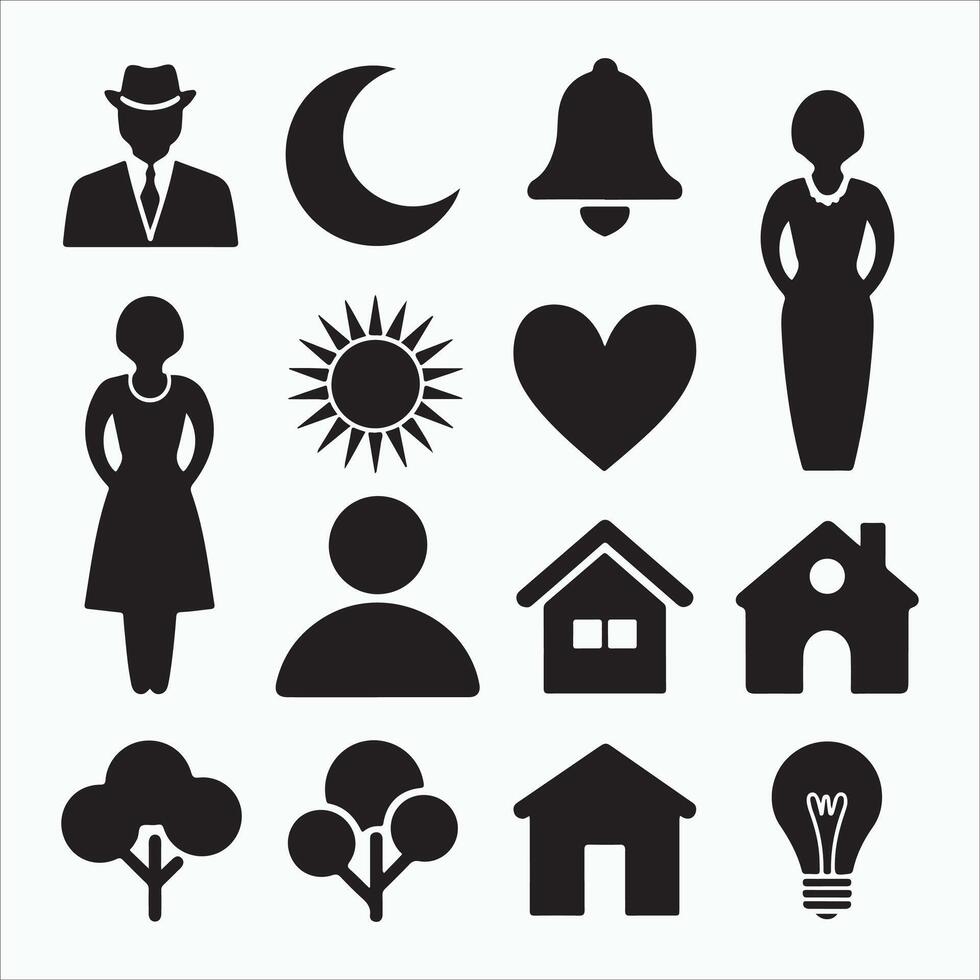 Black Filled Icon Set Silhouette on White Background vector