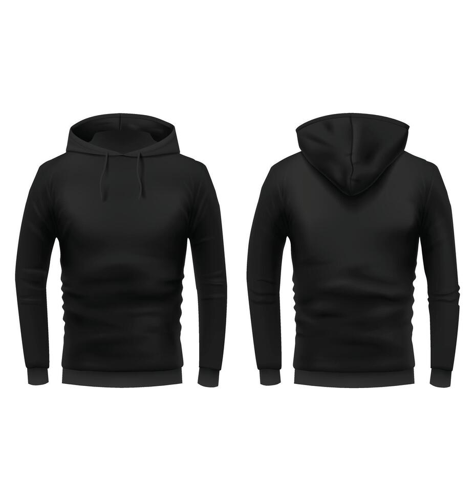 Black hoodie mockup template, front and back view vector