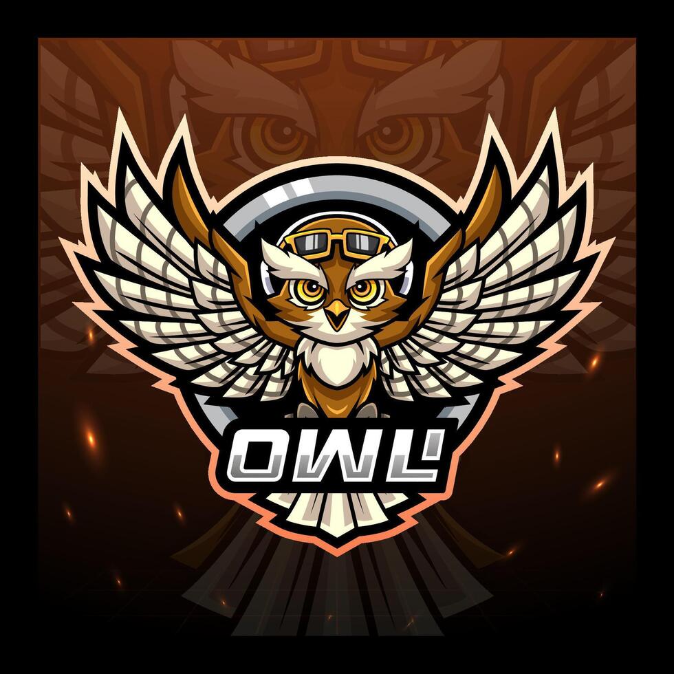 Owl streamer bird mascot esport logo design vector