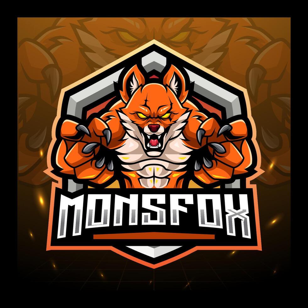 Monster fox mascot esport logo design vector