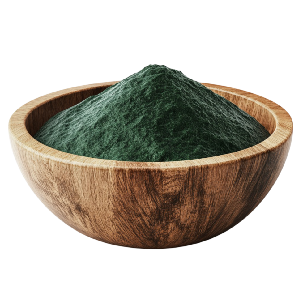 Algae Powder in Wooden Bowl png