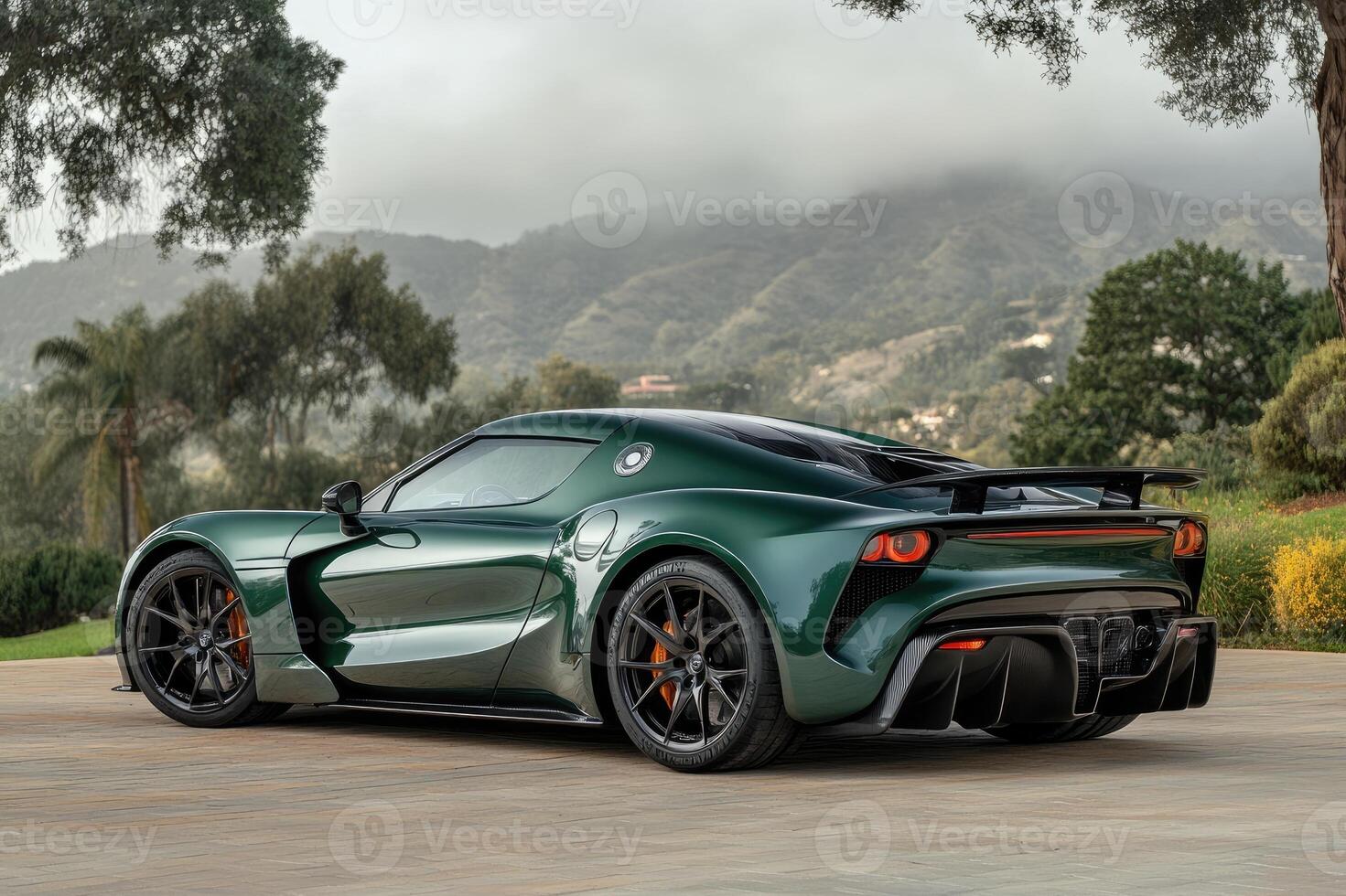 Green lotus emira parked on scenic mountain road photo