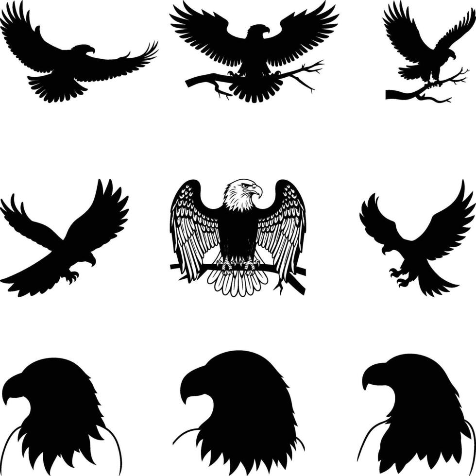Eagle, silhouette of eagle, Eagle logo, graphic of eagle icon. Black and White Silhouette vector