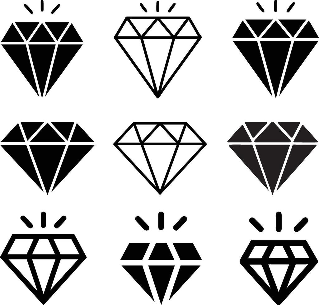 Diamonds line in a flat icons style. Abstract black collection icons. Vectors icon logo design diamonds.