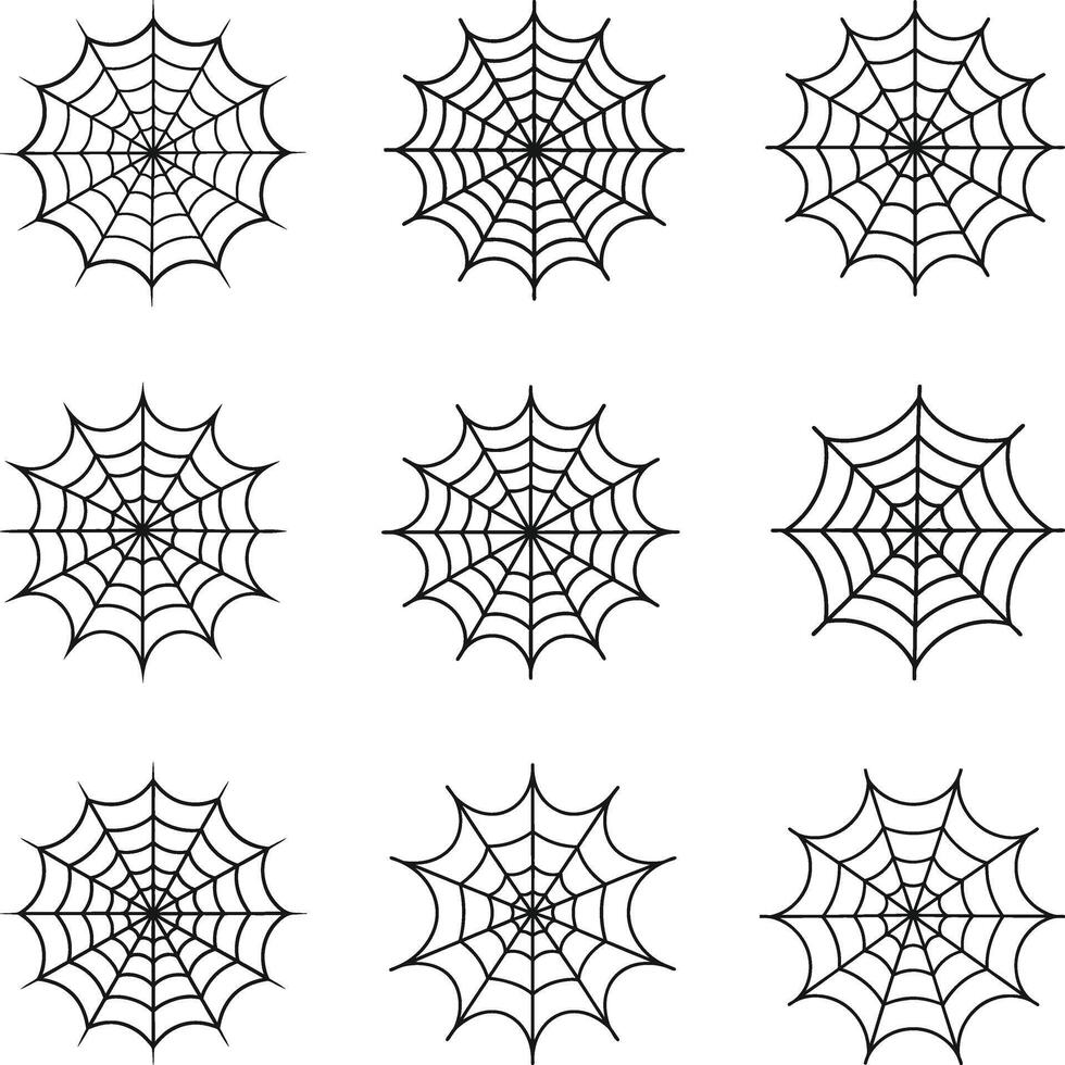 cobweb Vectors Silhouette, Spider web set isolated. Spooky Halloween cobwebs with spiders.