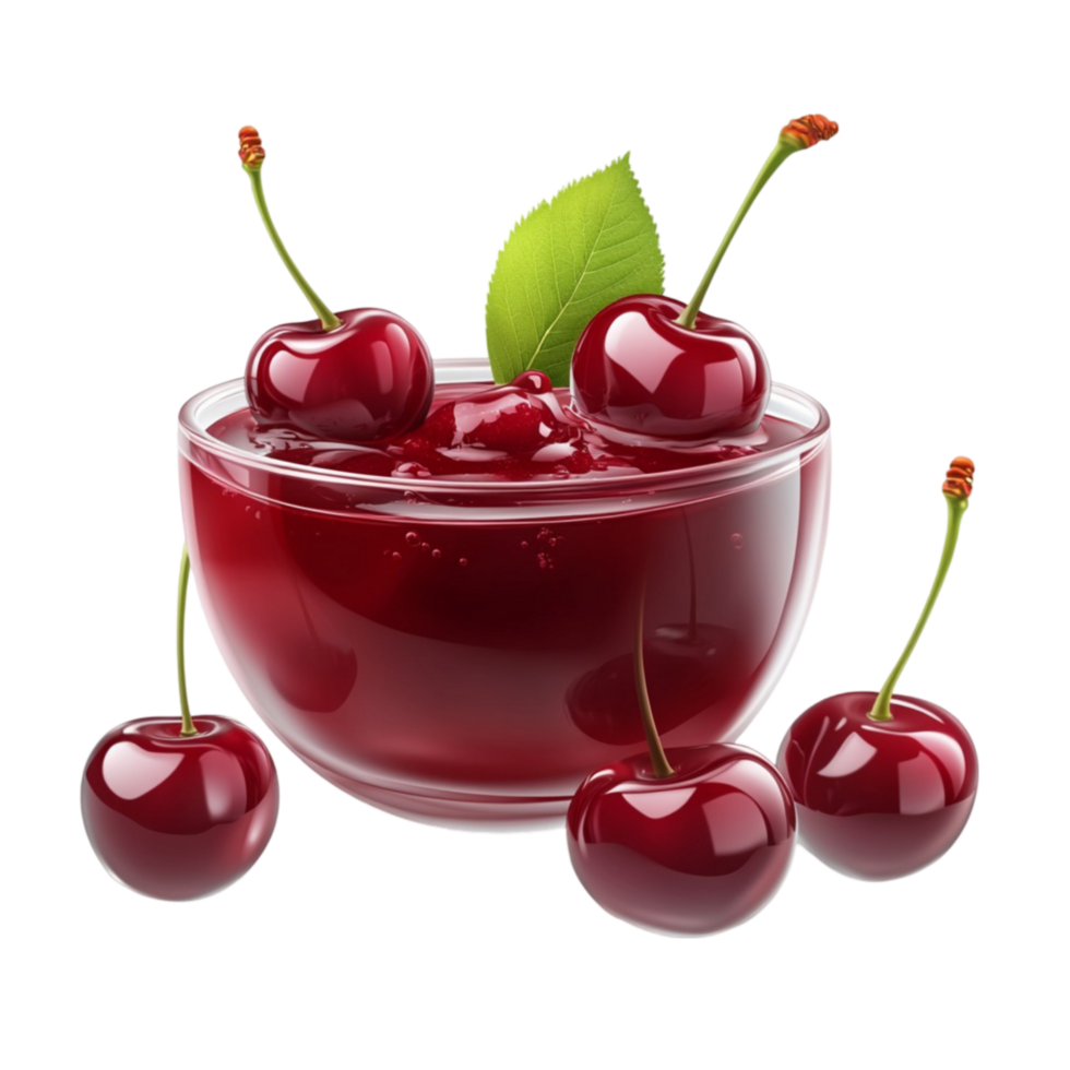 Cherries in Bowl with Leaves png