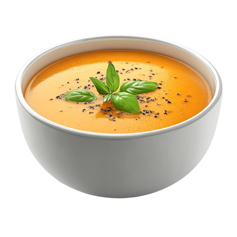 Bowl of Soup with Basil Leaves png
