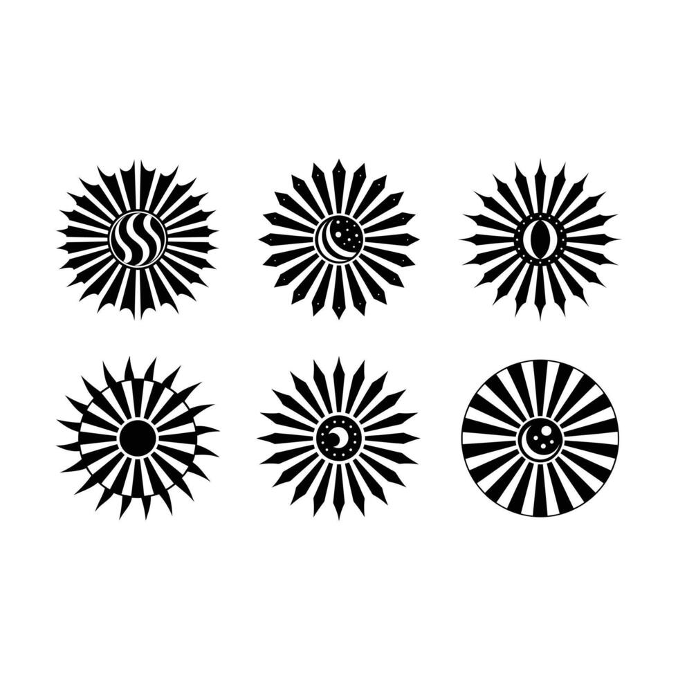 Groovy retro burst sun rays graphic for vibrant summer, hippie, and carnival-themed designs vector