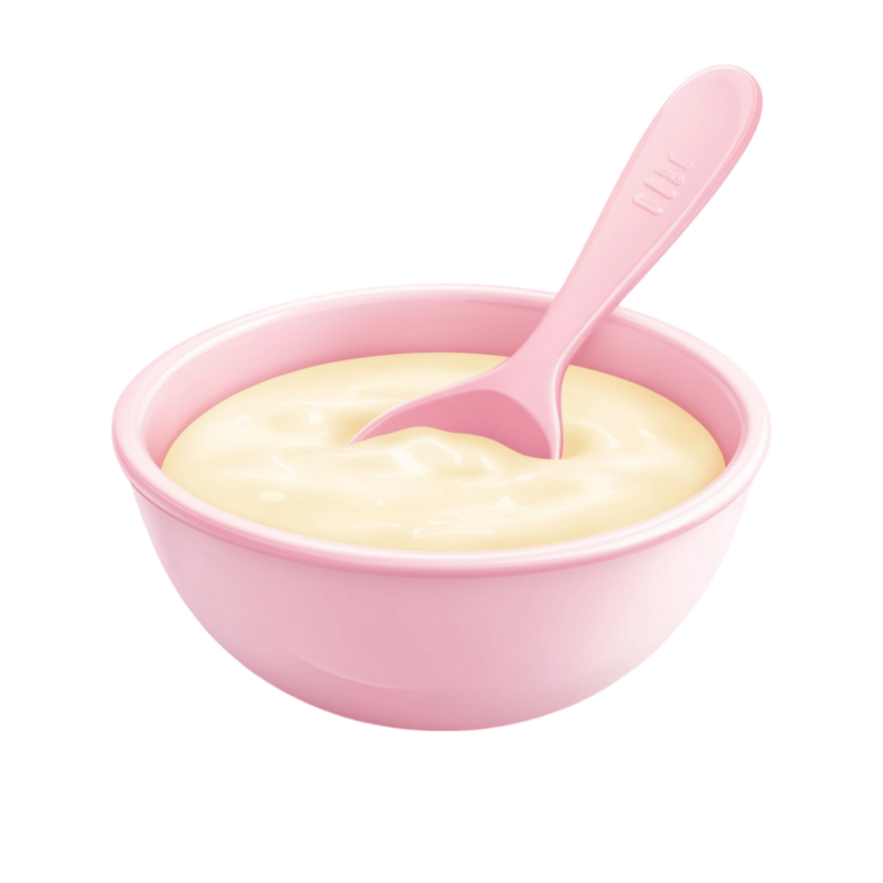 Pink Bowl with Yogurt and Spoon png