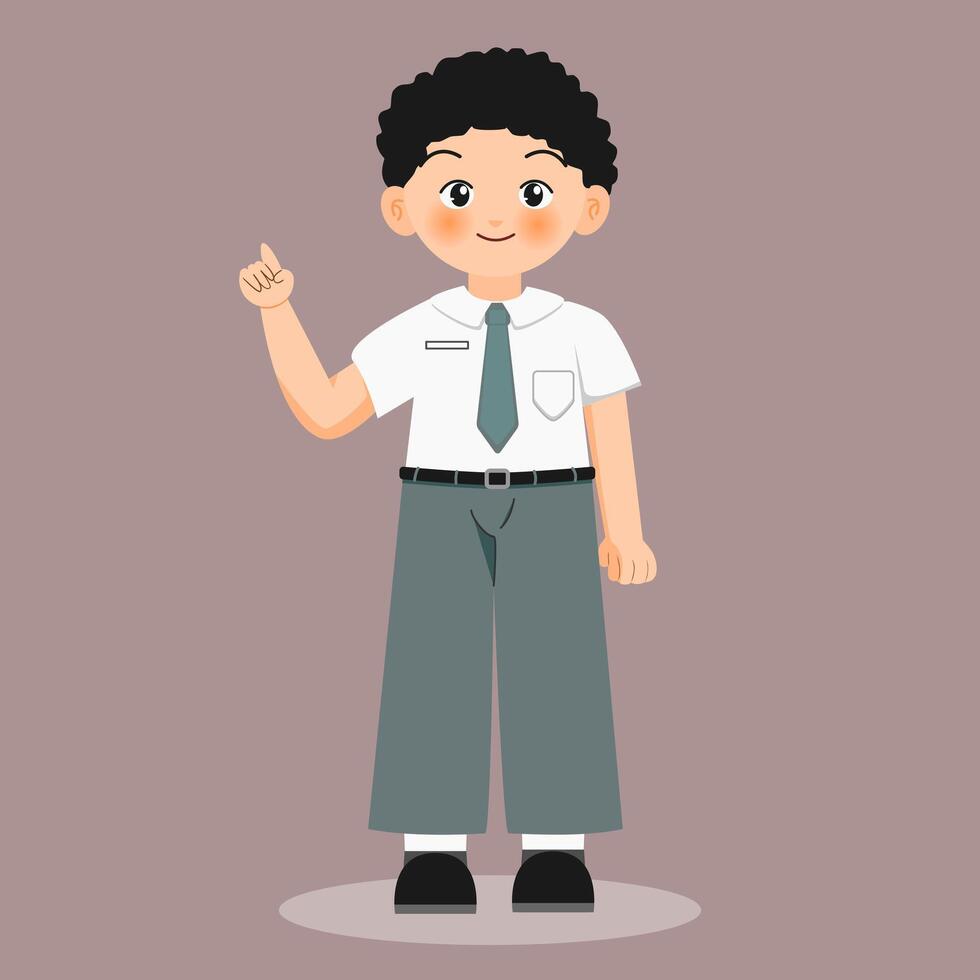 Illustration of boy wearing indonesian senior high school student with thumb up pose vector